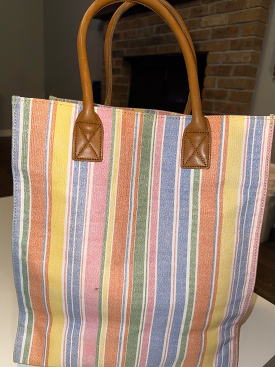 L.L. Bean Handbags - L.L. Bean Multicolor Striped Canvas Tote with Brown Handles